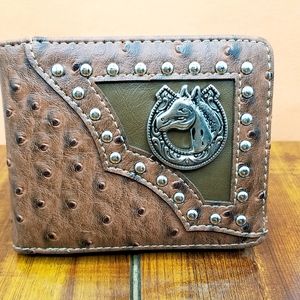 Horse Mens Wallet  Western Bifold  Ostrich Brown s